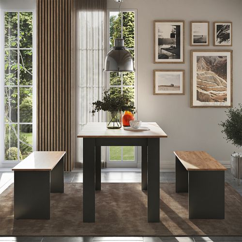 Ensemble De Table à Manger Sentio 37270 Anthracite/chêne Doré 112x73.6cm Avec 2 Bancs