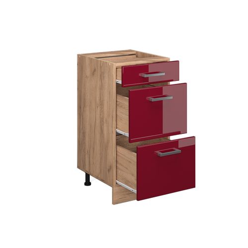 Meuble Cuisine R-line 37478 Rouge Brillant 40cm Avec Tiroirs, Sans Pt