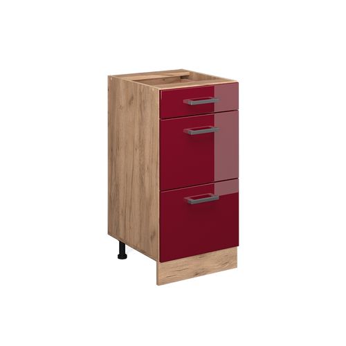 Meuble Cuisine R-line 37478 Rouge Brillant 40cm Avec Tiroirs, Sans Pt