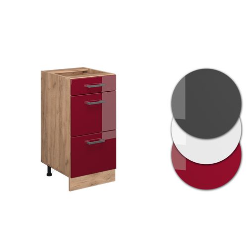 Meuble Cuisine R-line 37478 Rouge Brillant 40cm Avec Tiroirs, Sans Pt