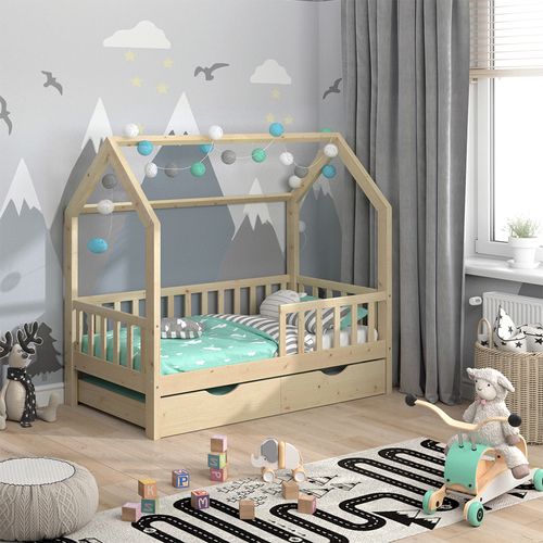Lit Cabane Wiki, Marron, 80x160 Cm Avec Lit Dappoint