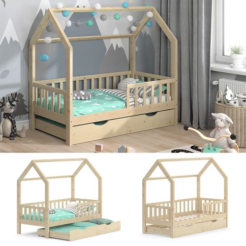 Lit Cabane Wiki, Marron, 80x160 Cm Avec Lit Dappoint
