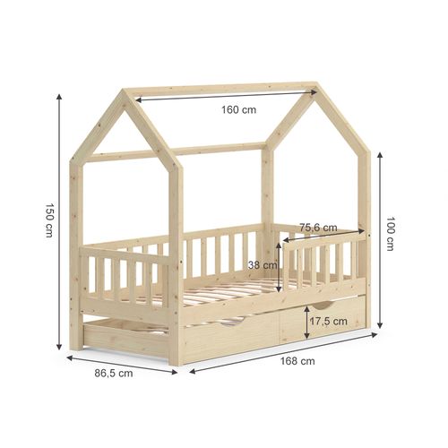 Lit Cabane Wiki, Marron, 80x160 Cm Avec Lit Dappoint