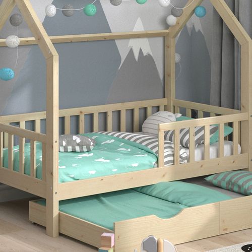 Lit Cabane Wiki, Marron, 80x160 Cm Avec Lit Dappoint