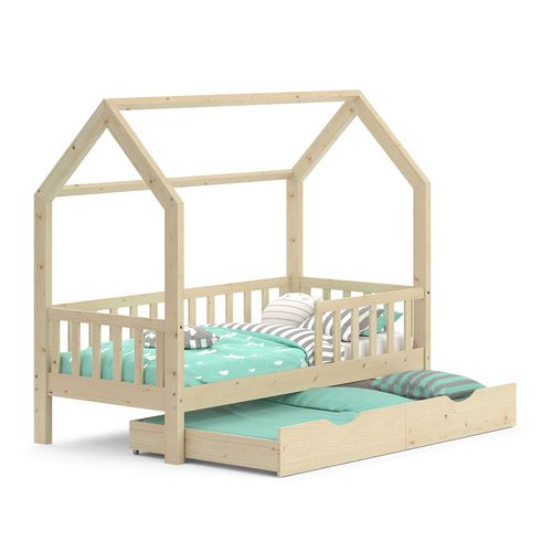 Lit Cabane Wiki, Marron, 80x160 Cm Avec Lit Dappoint