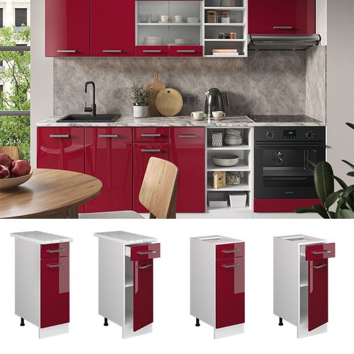 Meuble Cuisine R-line 37709 Rouge Brillant 30cm , Pt Marbre