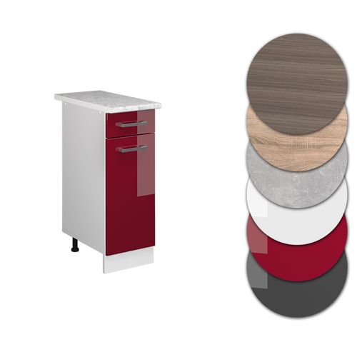 Meuble Cuisine R-line 37709 Rouge Brillant 30cm , Pt Marbre