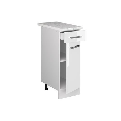 Meuble Cuisine R-line 37502 Blanc Haute Brillance 30cm , Pt Marbre