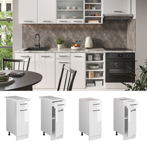 Meuble Cuisine R-line 37502 Blanc Haute Brillance 30cm , Pt Marbre