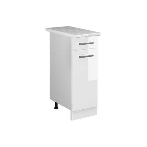 Meuble Cuisine R-line 37502 Blanc Haute Brillance 30cm , Pt Marbre