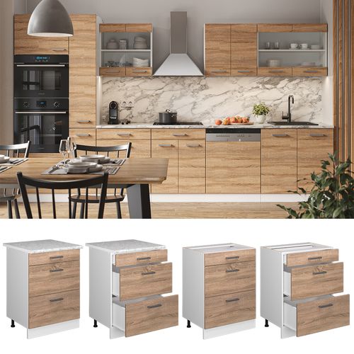 Meuble Cuisine R-line 37729 Sonoma 60cm Avec Tiroirs, Pt Marbre