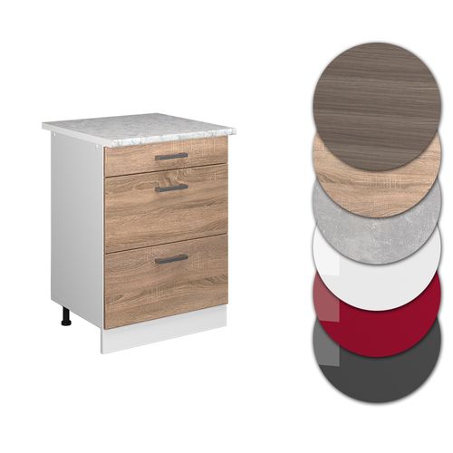 Meuble Cuisine R-line 37729 Sonoma 60cm Avec Tiroirs, Pt Marbre