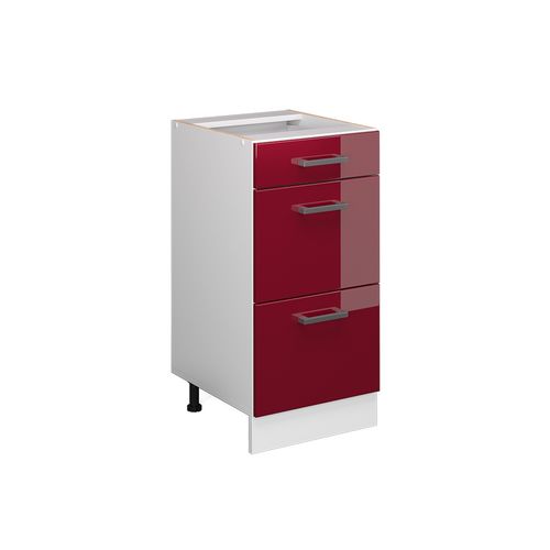 Meuble Cuisine R-line 37733 Rouge Brillant 40cm Avec Tiroirs, Sans Pt