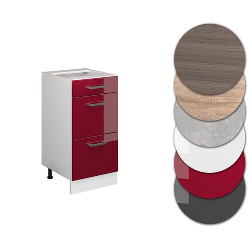 Meuble Cuisine R-line 37733 Rouge Brillant 40cm Avec Tiroirs, Sans Pt