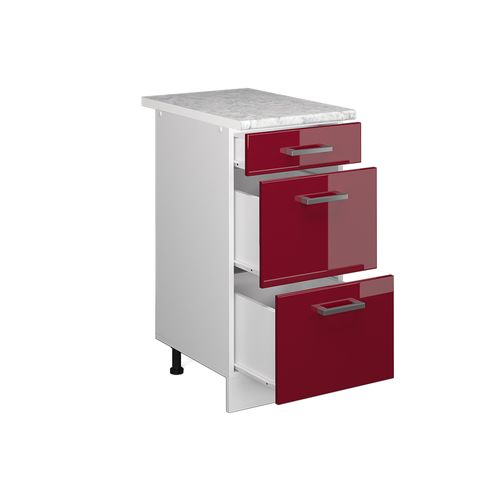Meuble Cuisine R-line 37734 Rouge Brillant 40cm Avec Tiroirs, Pt Marbre