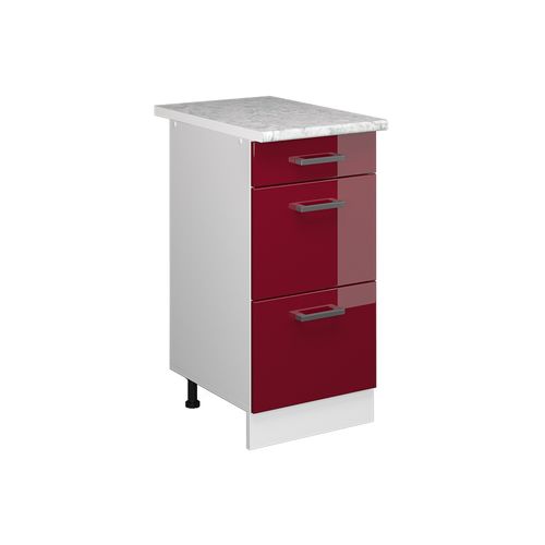 Meuble Cuisine R-line 37734 Rouge Brillant 40cm Avec Tiroirs, Pt Marbre