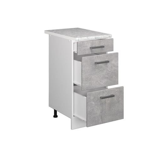 Meuble Cuisine R-line 37736 Béton 40cm Avec Tiroirs, Pt Marbre