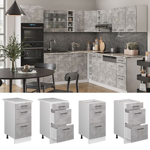 Meuble Cuisine R-line 37736 Béton 40cm Avec Tiroirs, Pt Marbre