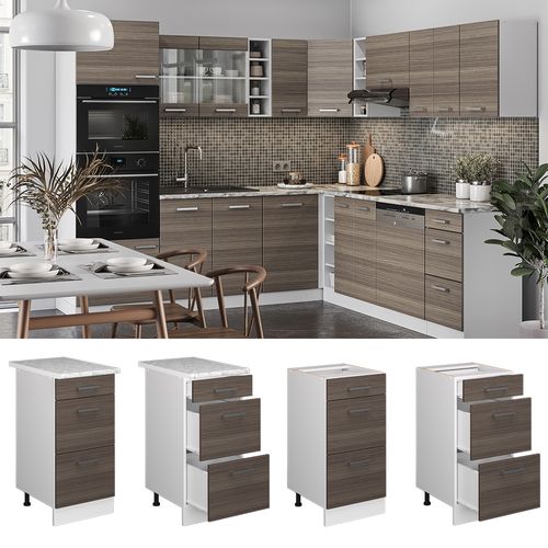 Meuble Cuisine R-line 37738 Gris Noble 40cm Avec Tiroirs, Pt Marbre