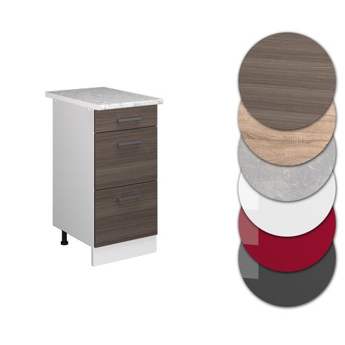 Meuble Cuisine R-line 37738 Gris Noble 40cm Avec Tiroirs, Pt Marbre