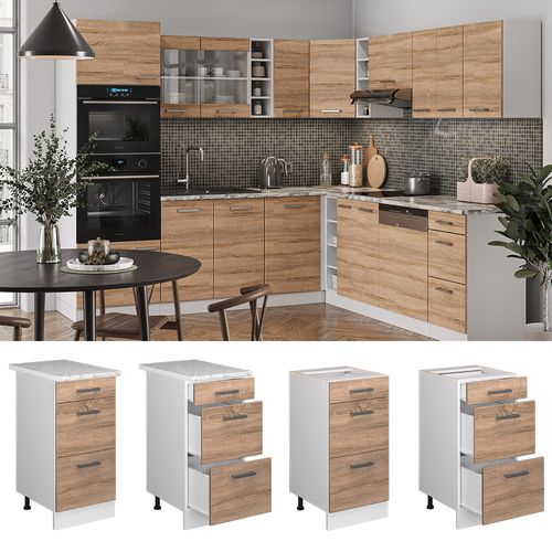 Meuble Cuisine R-line 37742 Sonoma 40cm Avec Tiroirs, Pt Marbre