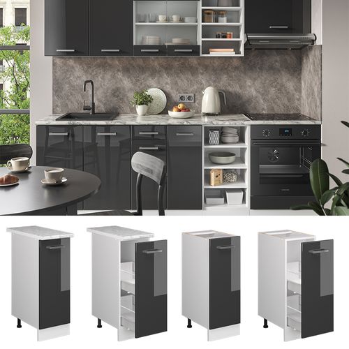 Meuble De Cuisine R-line 37762 Anthracite Haute Brillance 30cm , Pt Marbre