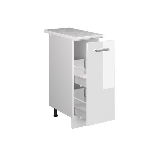 Meuble De Cuisine R-line 37774 Blanc Haute Brillance 30cm , Pt Marbre