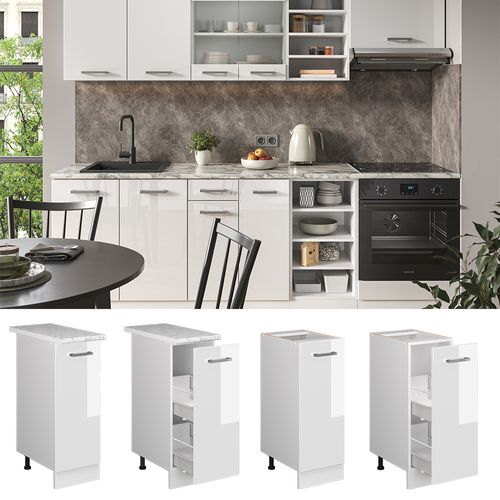 Meuble De Cuisine R-line 37774 Blanc Haute Brillance 30cm , Pt Marbre