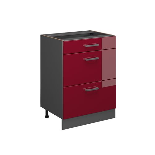 Meuble Cuisine R-line 37819 Rouge Brillant 60cm Avec Tiroirs, Sans Pt