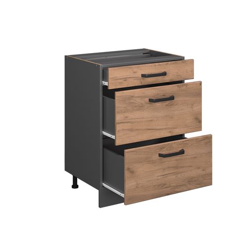 Meuble Cuisine R-line 37820 Chêne De Force Doré 60cm Avec Tiroirs, Sans Pt