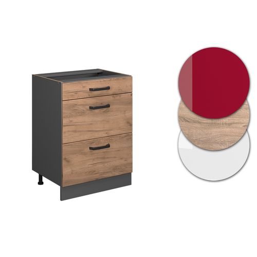 Meuble Cuisine R-line 37820 Chêne De Force Doré 60cm Avec Tiroirs, Sans Pt