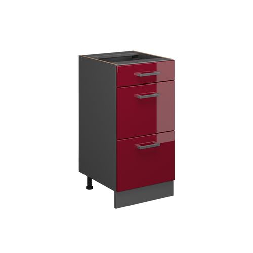 Meuble Cuisine R-line 37823 Rouge Brillant 40cm Avec Tiroirs, Sans Pt