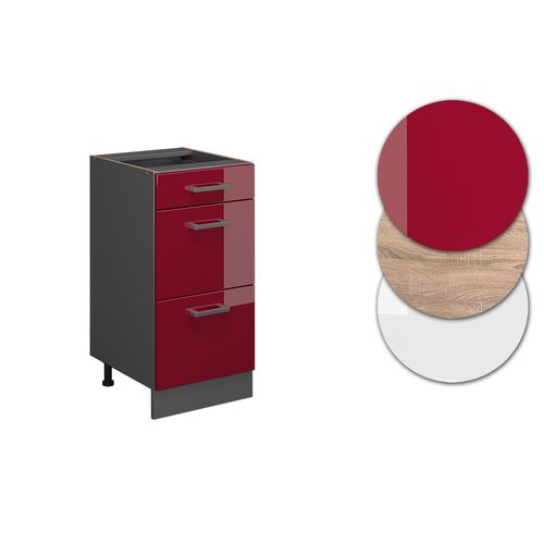 Meuble Cuisine R-line 37823 Rouge Brillant 40cm Avec Tiroirs, Sans Pt