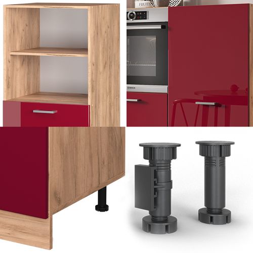 Bloc Cuisine R-line 37642 Rouge Brillant/chêne Doré 180cm Sans Pt