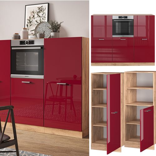 Bloc Cuisine R-line 37642 Rouge Brillant/chêne Doré 180cm Sans Pt
