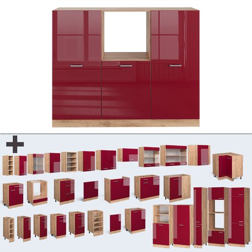 Bloc Cuisine R-line 37642 Rouge Brillant/chêne Doré 180cm Sans Pt