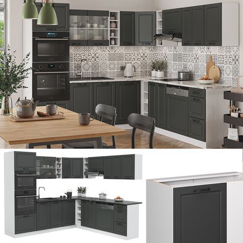 Cuisine En Angle R-line 37701 Anthracite Maison De Campagne/blanc 247x46cm Sans Pt