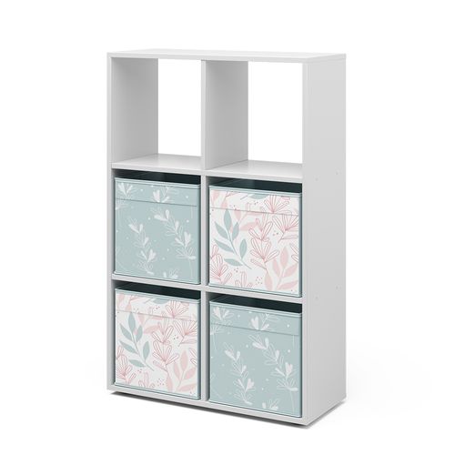 Meuble De Rangement Cube , Blanc, 72x107.8cm Avec 4 Boxes Pliants