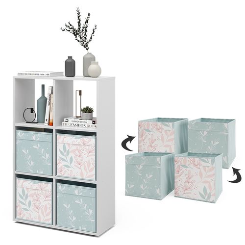 Meuble De Rangement Cube , Blanc, 72x107.8cm Avec 4 Boxes Pliants