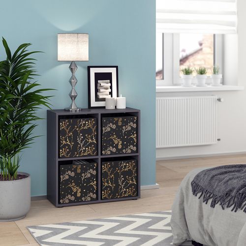 Meuble De Rangement Cube Tetra 37939 Noir 72.6x72cm Avec 4 Boxes Pliants Opt.2