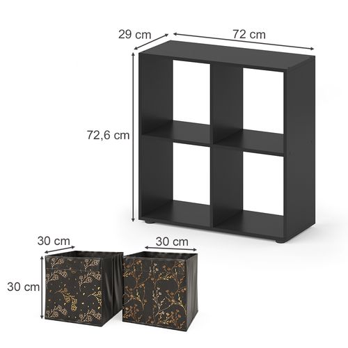 Meuble De Rangement Cube Tetra 37939 Noir 72.6x72cm Avec 4 Boxes Pliants Opt.2