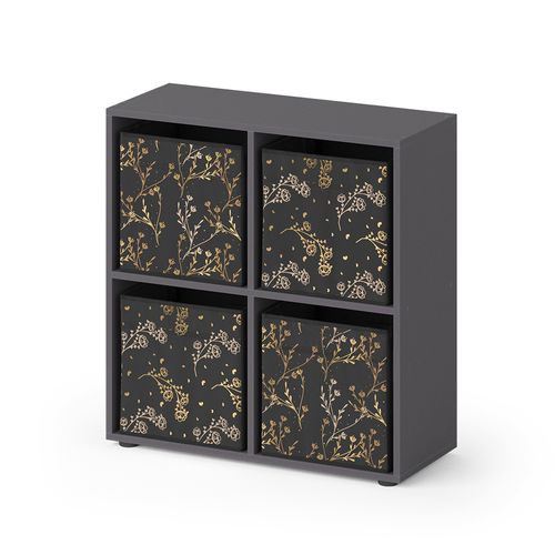 Meuble De Rangement Cube Tetra 37939 Noir 72.6x72cm Avec 4 Boxes Pliants Opt.2