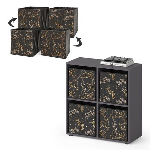 Meuble De Rangement Cube Tetra 37939 Noir 72.6x72cm Avec 4 Boxes Pliants Opt.2