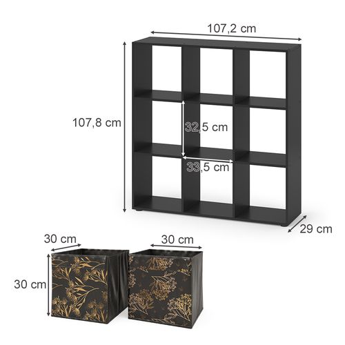 Meuble De Rangement Cube Nove, Noir, 104x108cm Avec 4 Boîtes Pliantes