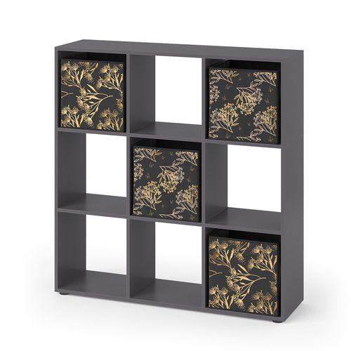 Meuble De Rangement Cube Nove, Noir, 104x108cm Avec 4 Boîtes Pliantes