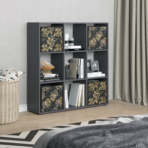 Meuble De Rangement Cube Nove, Noir, 104x108cm Avec 4 Boîtes Pliantes