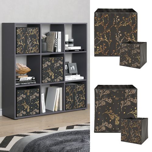 Meuble De Rangement Cube Nove, Noir, 104x108cm Avec 4 Boîtes Pliantes