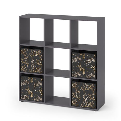 Meuble De Rangement Cube Nove, Noir, 104x108cm Avec 4 Boîtes Pliantes