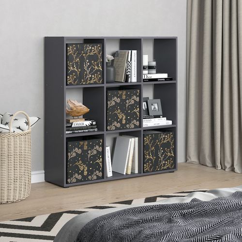 Meuble De Rangement Cube Nove, Noir, 104x108cm Avec 4 Boîtes Pliantes