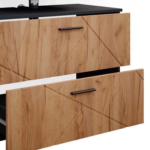 Meubles Bain Irma 38063 Chêne Doré/anthracite 4 Pièces, Avec Armoire à Tiroirs Et Armoire Centrale